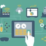 Industry 4.0, automation, internet of things concepts and tablet with human machine interface