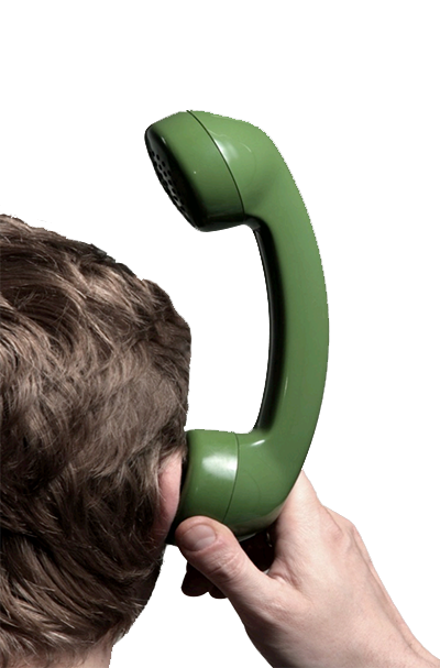 Upsidedown phone on mans head