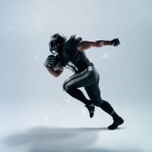 American football player on white background with hi tech elements.